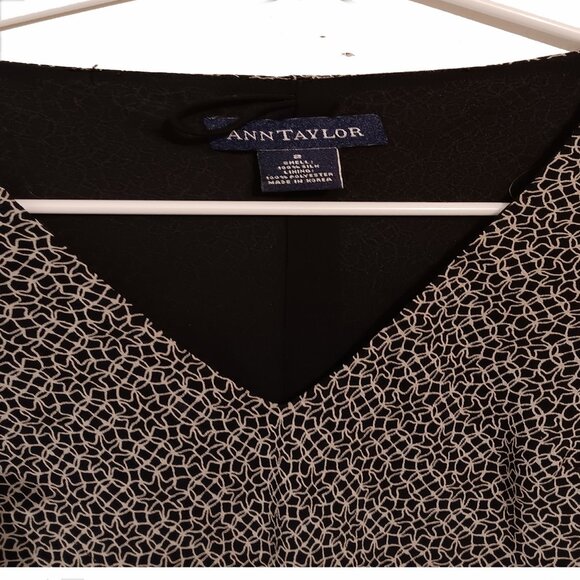 Ann Taylor Silk V Neck Black and White Dress Size 2 - Picture 2 of 5